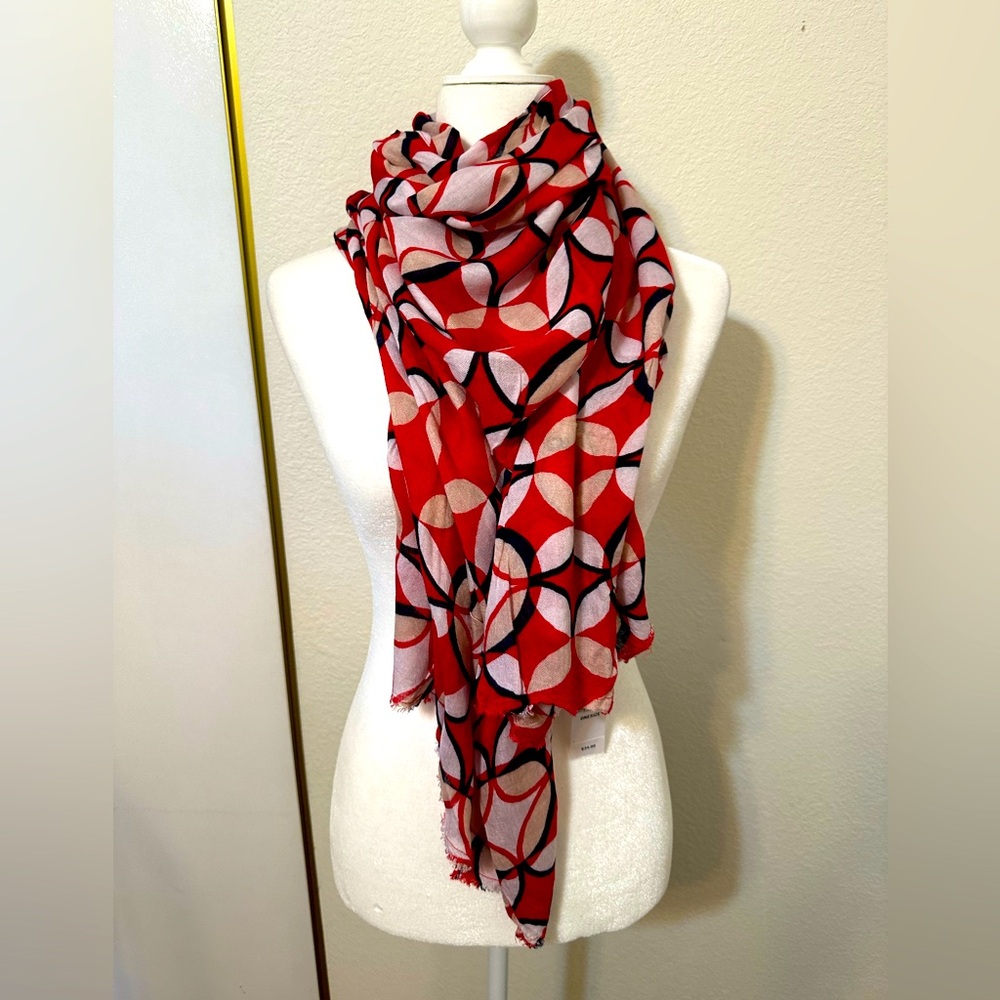 BANANA REPUBLIC Mosaic Print Red, White & Navy Scarf Wrap Shawl NWT